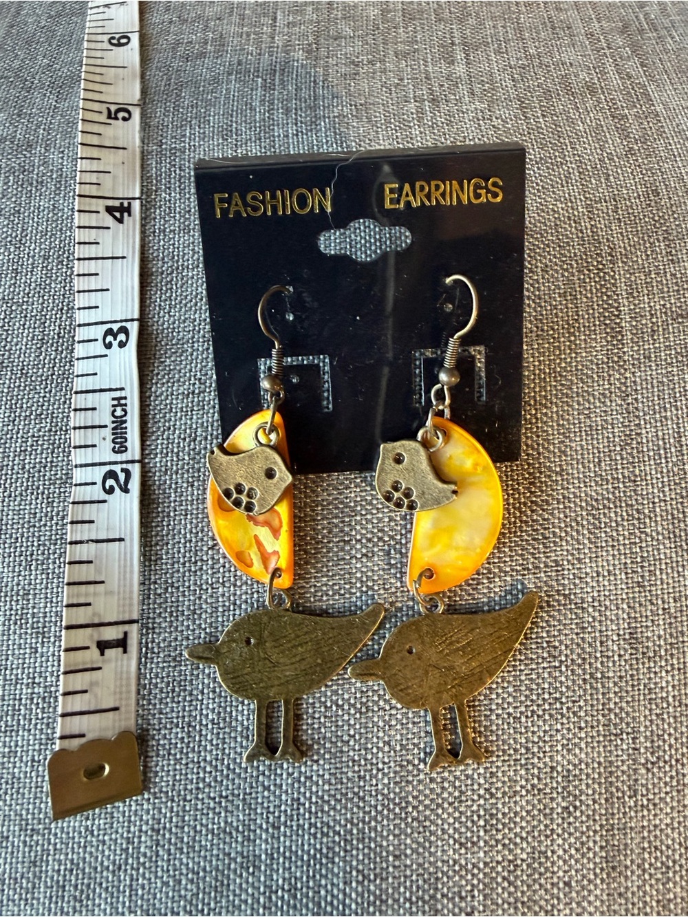 Bird Dangle Earrings - Yellow & Antique Brass
